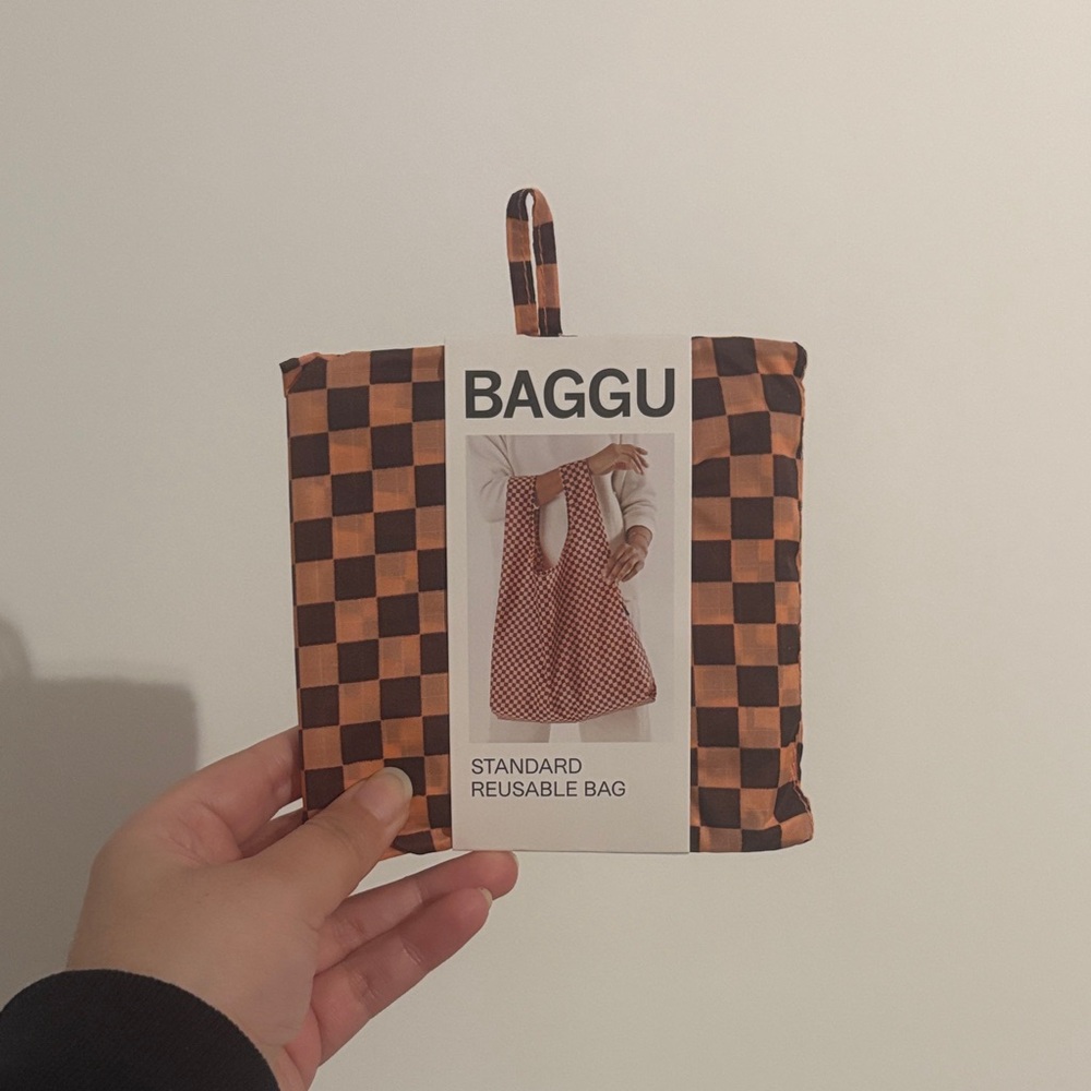 BNWT baggu pink and brown checkered standard reusable